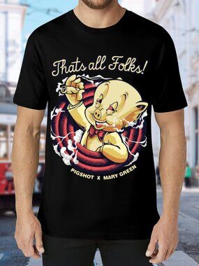 "That's All Folks" Graphic Tee - Black